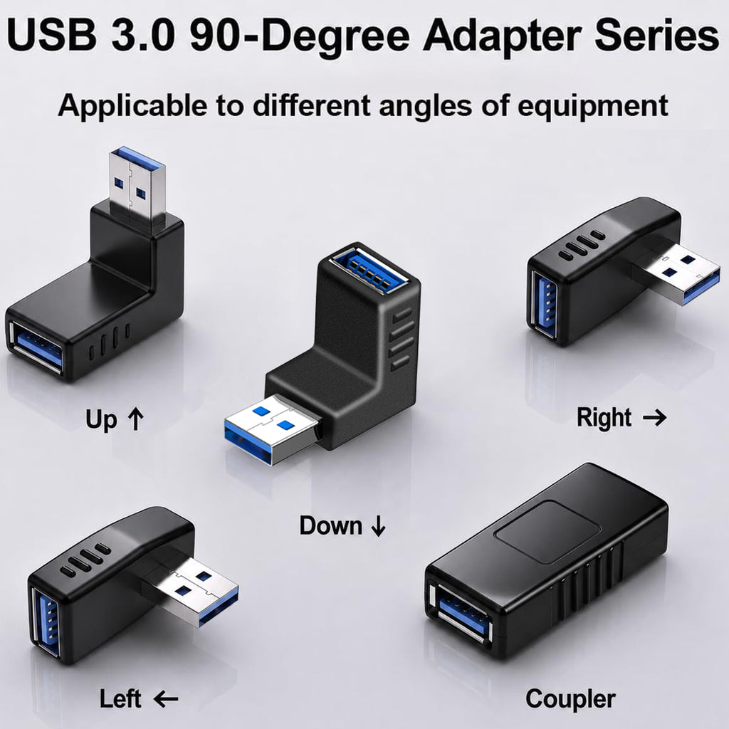 USB 3.0 Adapter Female Coupler 90 Degree Up Down Left Right Angle and Straight 5Gbps SuperSpeed USB A for PC Laptop Hard Drive Flash Drive