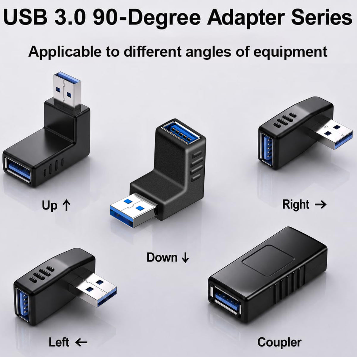 USB 3.0 Adapter Female Coupler 90 Degree Up Down Left Right Angle and Straight 5Gbps SuperSpeed USB A for PC Laptop Hard Drive Flash Drive