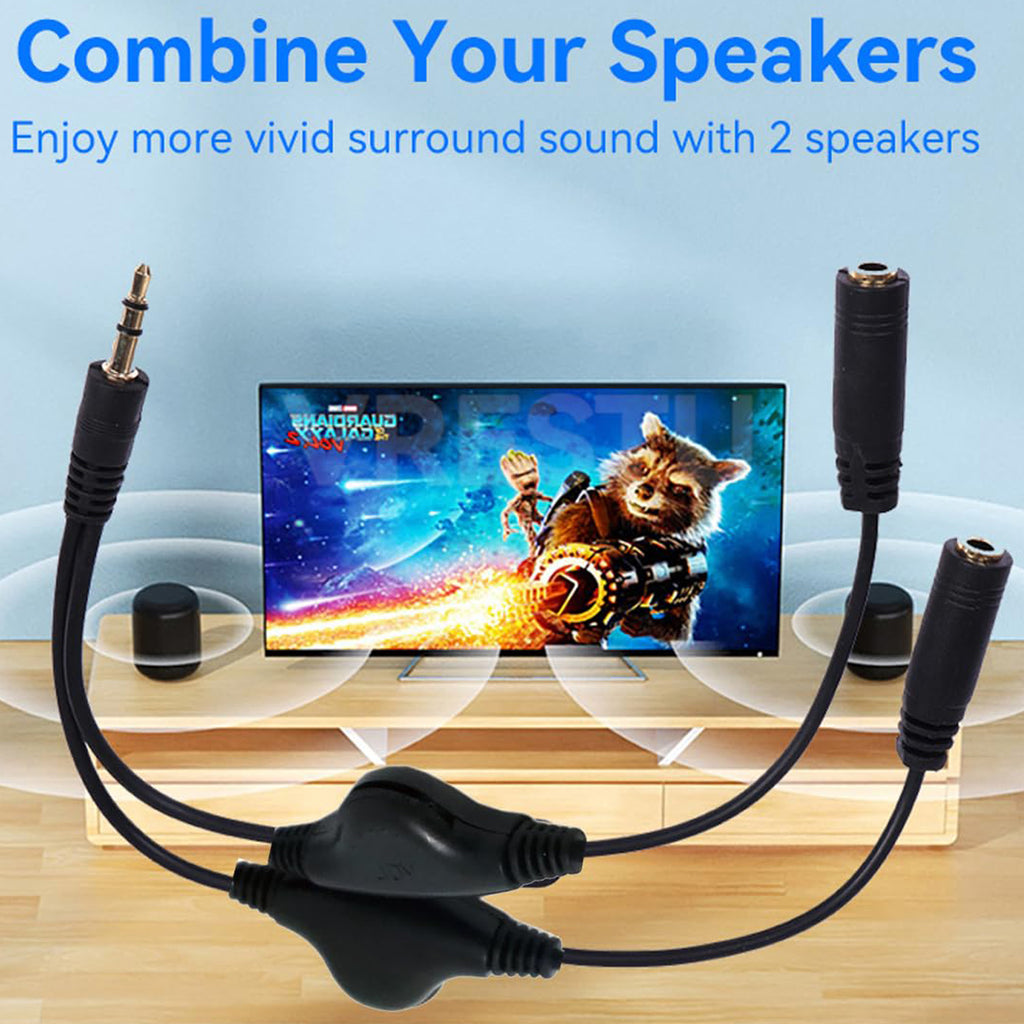 3.5mm Headphone Audio Y Splitter Cable 1 Male to 2 Female with Dual Volume Controls 3 Pole TRS Stereo Aux Jack Adapter for Earphones Speakers iPod PC