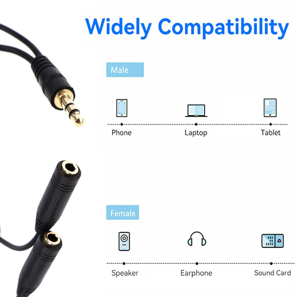 3.5mm Headphone Audio Y Splitter Cable 1 Male to 2 Female with Dual Volume Controls 3 Pole TRS Stereo Aux Jack Adapter for Earphones Speakers iPod PC
